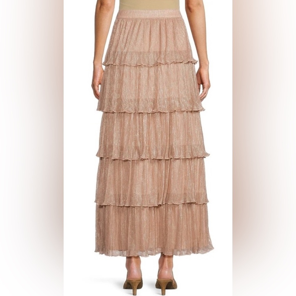 A Loves A Metallic Chiffon Bodre High Rise Tiered Ruffle Flounce Skirt NWT - Picture 8 of 8